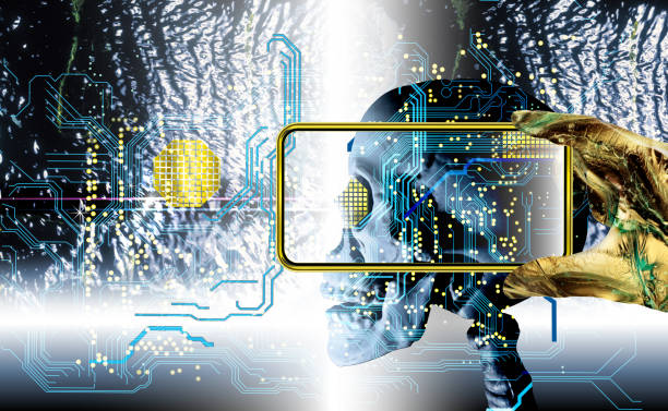 istock An artificial intelligence robot operates a smartphone or a tablet terminal and diagnoses the computer. Scanning the human body and do medical care and health care. 1077909242