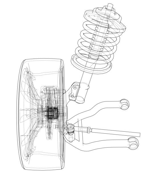 istock Car suspension with wheel tire and shock absorber 1077912874