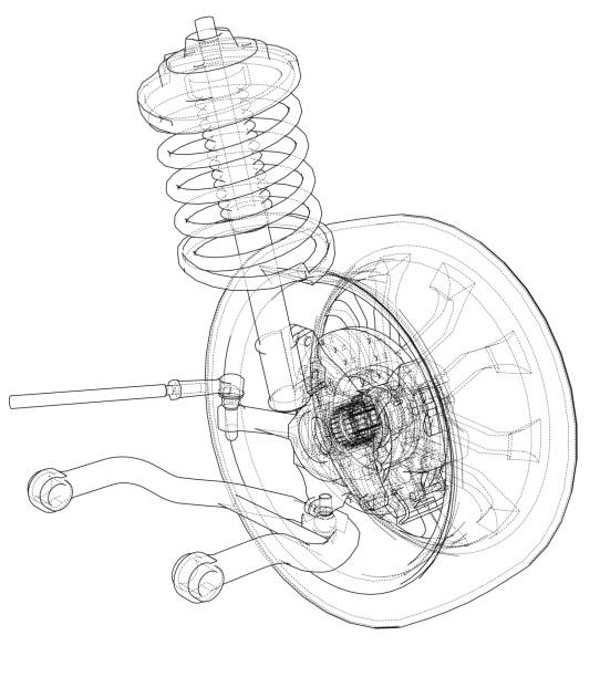 istock Car suspension with wheel tire and shock absorber 1077913282