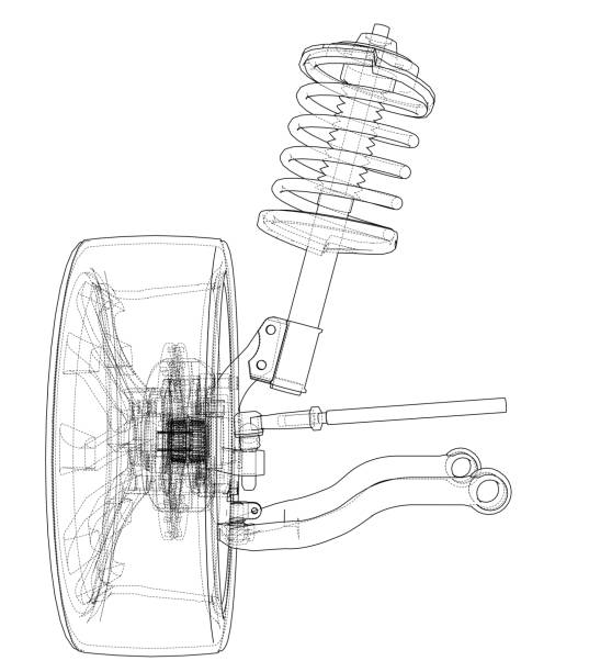 istock Car suspension with wheel tire and shock absorber 1077913466