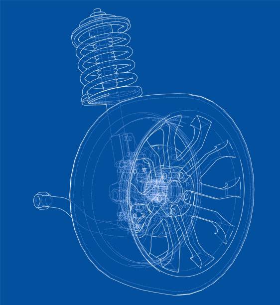 istock Car suspension with wheel tire and shock absorber 1077913526