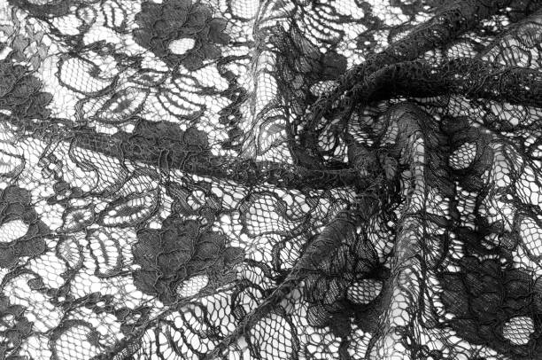 istock Texture, background, pattern. Fabric of black lace. Background of fabric from lace stylized roses. Abstract lace pattern with flowers. Wallpaper, underwear and jewelry. Your invitations 1077914026