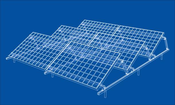 ilustraciones, imágenes clip art, dibujos animados e iconos de stock de concepto de panel solar - central eléctrica solar