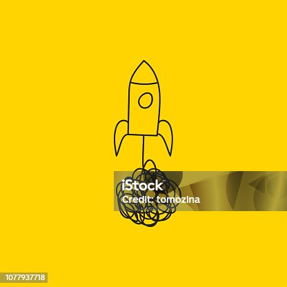 istock Hand drawn doodle rocket taking off 1077937718