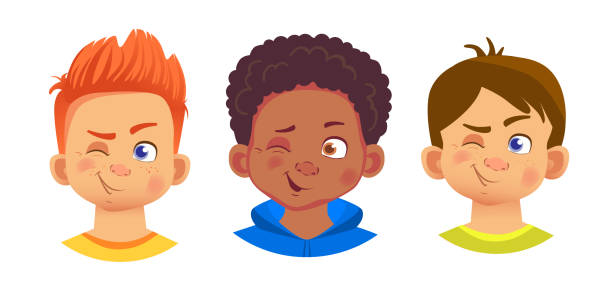 Set of girls and boy character 6 Boys character set. Emotions of children face. Face vector illustration child misbehaving stock illustrations