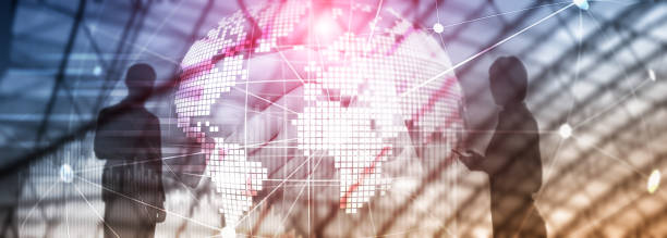 istock Double exposure mixed media. 3D Earth planet hologram and communication structure. World wide network and globalization concept. 1077937866
