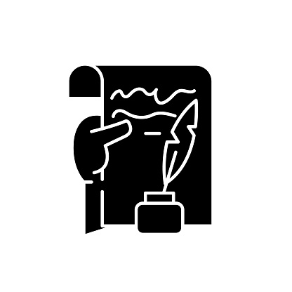 Literary creativity black icon, concept vector sign on isolated background. Literary creativity illustration, symbol