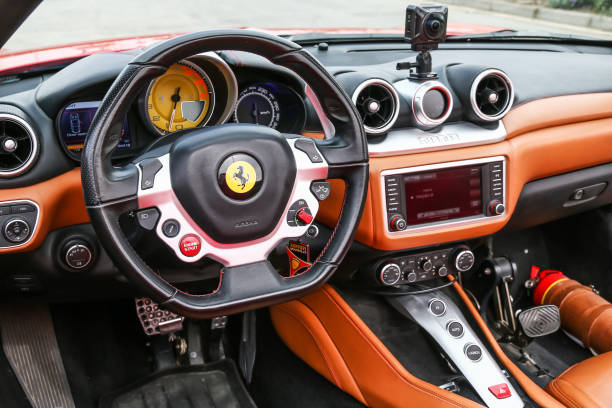 Abu Dhabi, UAE - November 17, 2018: Interior of the Italian sportscar Ferrari California T.