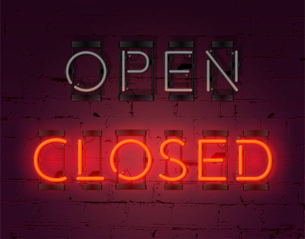 istock Neon Closed sign on brick wall background. Realistic glowing neon inscription. Vector 1077943226