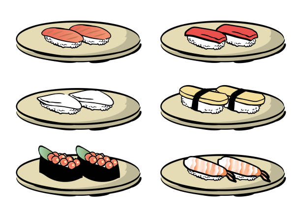 寿司料理の様々 なセット - 回転寿司点のイラスト素材／クリップアート素材／マンガ素材／アイコン素材
