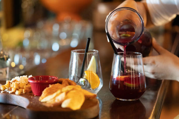 Sangria and Tapas Selective focus on sangria. sangria stock pictures, royalty-free photos & images