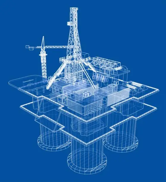Vector illustration of Offshore oil rig drilling platform concept
