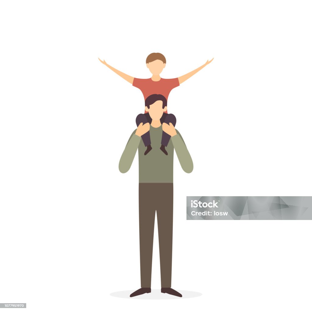 Father with Child on Shoulders Happy family with father and child on shoulders, illustration. Father stock vector