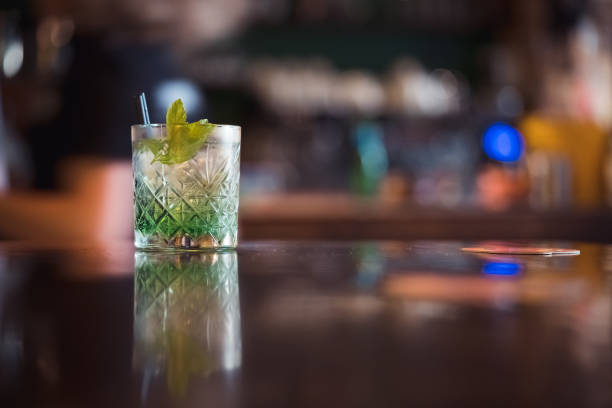 Mint Cocktail Selective focus on cocktails. club soda stock pictures, royalty-free photos & images