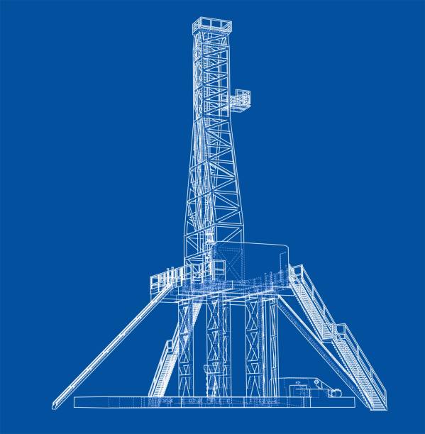 ilustraciones, imágenes clip art, dibujos animados e iconos de stock de concepto de la plataforma del aceite. representación de vectores 3d - oil rig illustrations