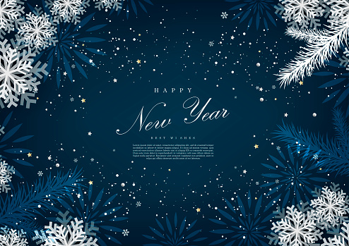 Happy new year winter blue snow background template vector design