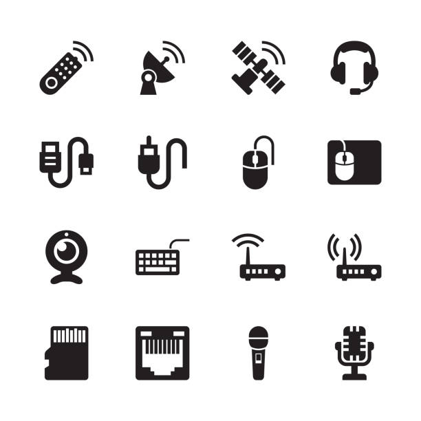 ilustraciones, imágenes clip art, dibujos animados e iconos de stock de electrónica y tecnología icons - set 4 - usb cable audio