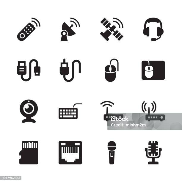 Electronics Technologie Icons Set 4 Vecteurs libres de droits et plus d'images vectorielles de Icône - Icône, Satellite, Antenne parabolique