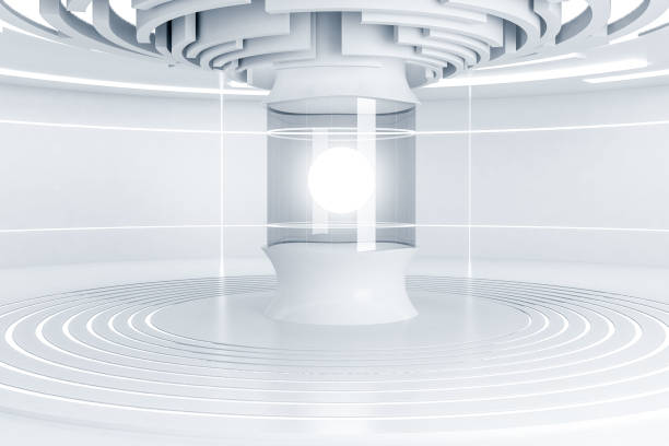 istock White futuristic room interior, sphere 1077965784