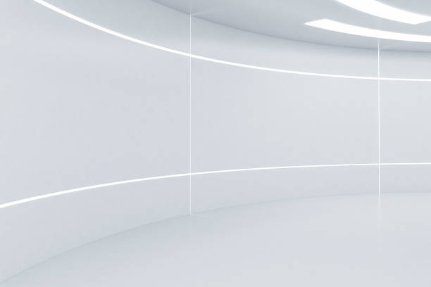 istock Wall of round white room with lights 1077968046