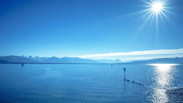 An image of the alps at Lake Constance