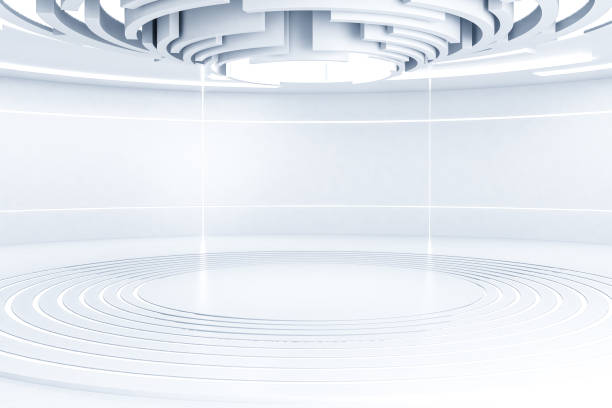 istock White futuristic room interior, ceiling 1077969388