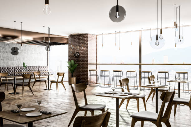 istock Loft brick and concrete restaurant corner 1077975922