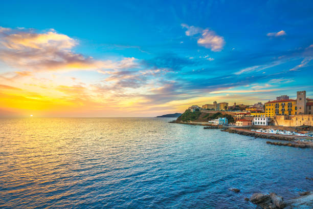 istock Piombino sunset view from piazza bovio.Tuscany Italy 1077978882