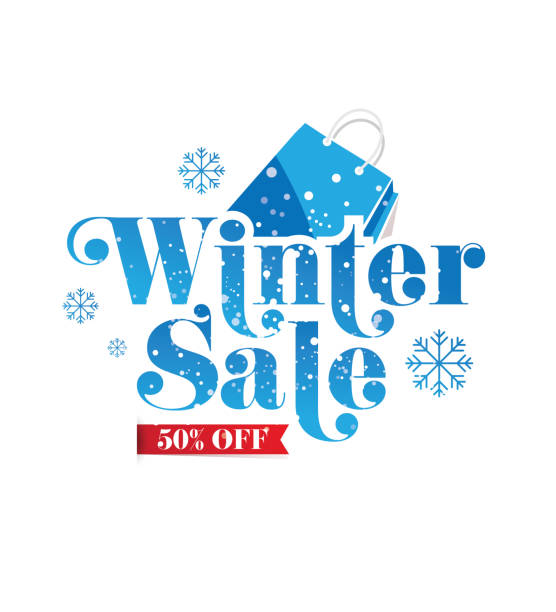 Winter Sale, Offer Template Design Winter Sale, Offer Template Design with 50% Discount Tag winter travel stock illustrations