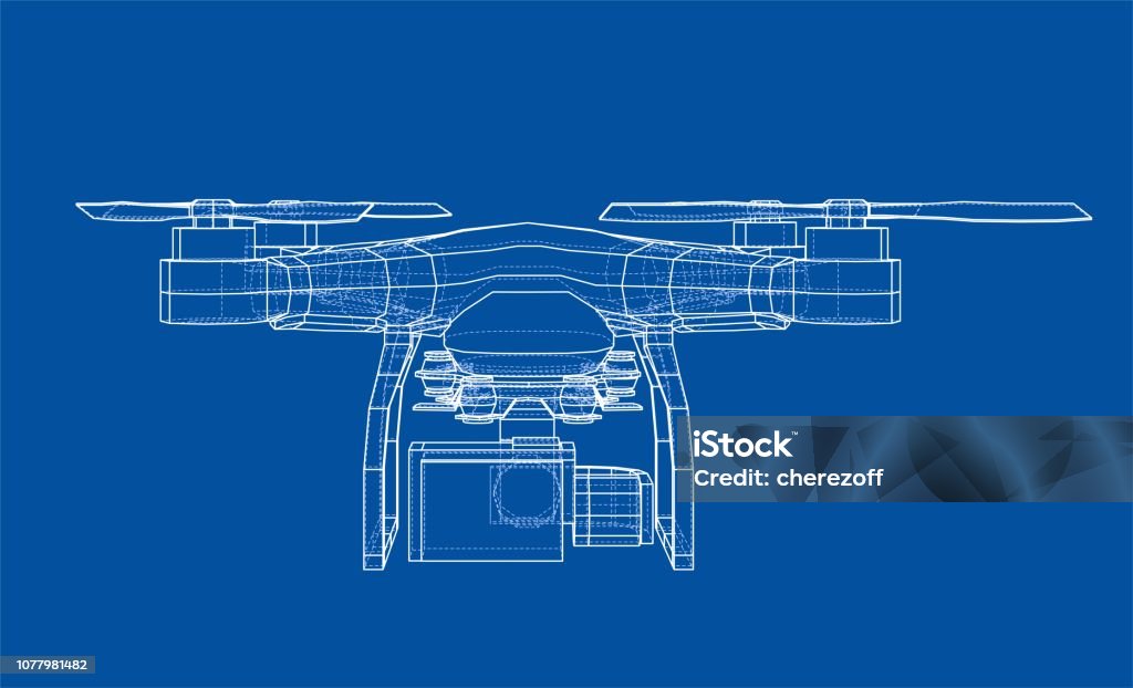 Drone concept. Vector rendering of 3d Drone concept. Vector rendering of 3d. Wire-frame style. The layers of visible and invisible lines are separated Drone stock vector