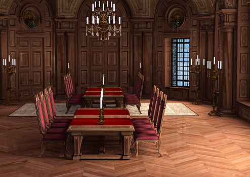 3D rendering of a castle interior in baroque style