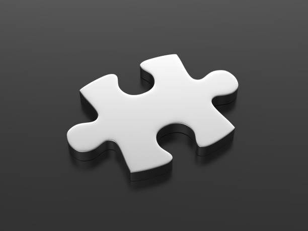 istock Silver puzzle piece on isolated black background, 3d illustration 1077985456