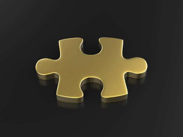 istock Golden puzzle piece on isolated black background, 3d illustration 1077985524