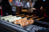 Chimney cake on a Christmas fare in Budapest