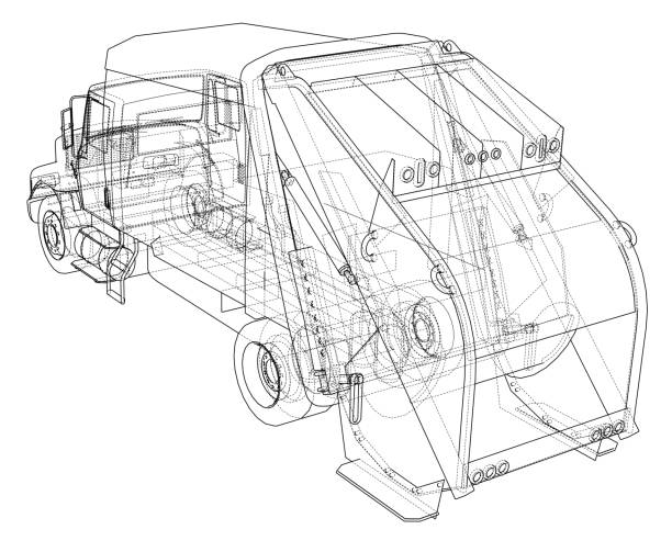 Garbage truck concept. Vector Garbage truck concept. Vector rendering of 3d. Wire-frame style. The layers of visible and invisible lines are separated garbage-truck stock illustrations