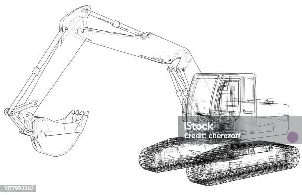 Excavator Concept Outline Vector Stock Illustration - Download Image Now - Backhoe, Vehicle Scoop, Construction Machinery