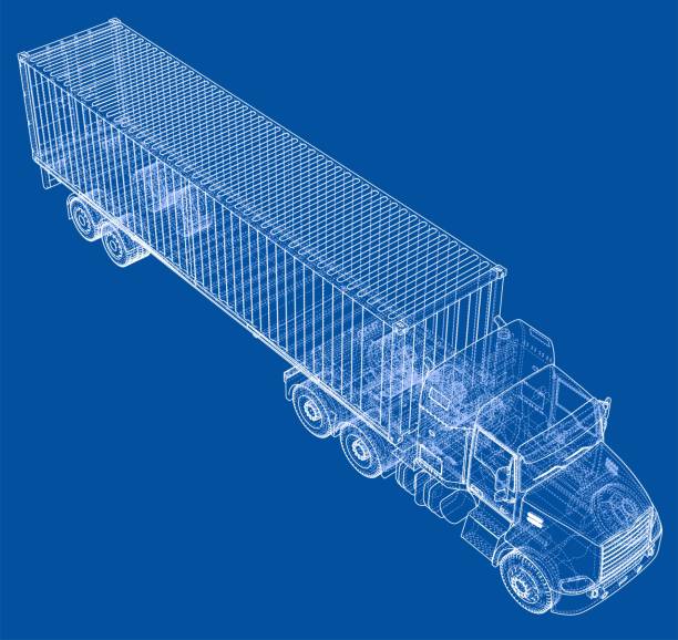 Truck with semitrailer. Vector Truck with semitrailer. Vector rendering of 3d. Wire-frame style. The layers of visible and invisible lines are separated truck drawings stock illustrations