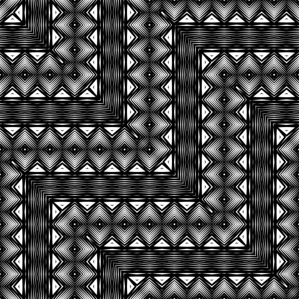 Design seamless monochrome zigzag pattern Design seamless monochrome zigzag pattern. Abstract illusion background. Vector art. No gradient tetragon stock illustrations