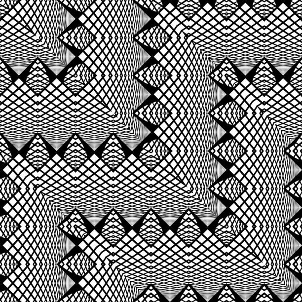 Design seamless monochrome zigzag pattern Design seamless monochrome zigzag pattern. Abstract illusion background. Vector art. No gradient tetragon stock illustrations