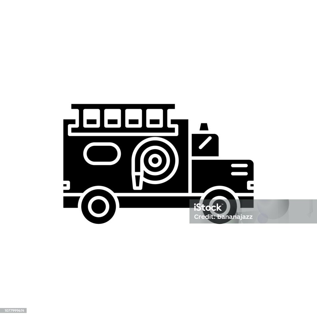 Fire engine black icon, vector sign on isolated background. Fire engine concept symbol, illustration Fire engine black icon, concept vector sign on isolated background. Fire engine illustration, symbol Accidents and Disasters stock vector