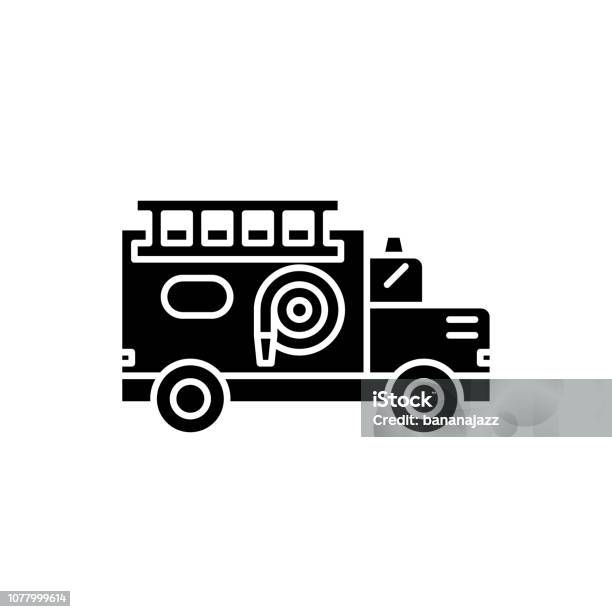 Fire Engine Black Icon Vector Sign On Isolated Background Fire Engine Concept Symbol Illustration Stock Illustration - Download Image Now