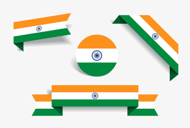 наклейки и этикетки с индийским флагом. векторная иллюстрация. - indian flag stock illustrations