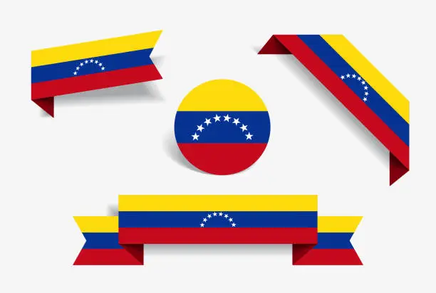 Vector illustration of Venezuelan flag stickers and labels. Vector illustration.