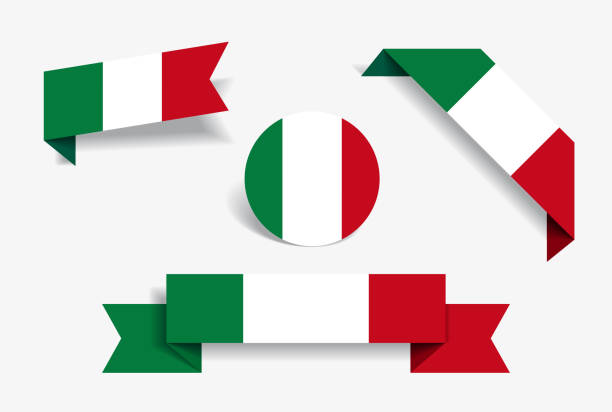 illustrazioni stock, clip art, cartoni animati e icone di tendenza di adesivi ed etichette con bandiera italiana. illustrazione vettoriale. - italia