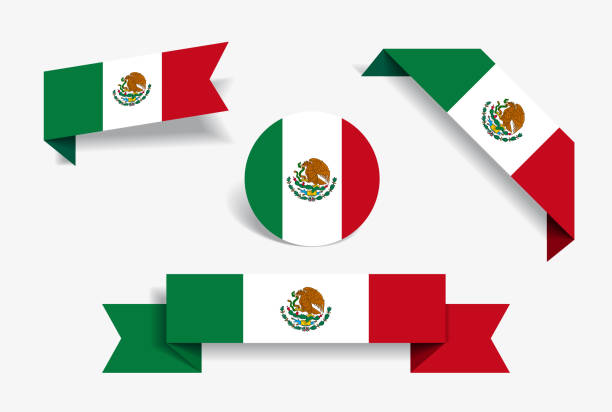 ilustraciones, imágenes clip art, dibujos animados e iconos de stock de etiquetas y pegatinas de la bandera mexicana. ilustración de vector. - bandera mexicana