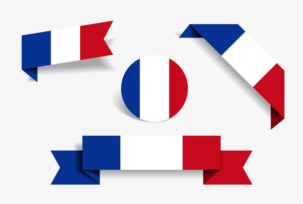 ilustrações de stock, clip art, desenhos animados e ícones de french flag stickers and labels. vector illustration. - french flag