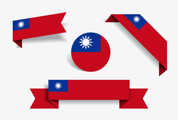 Taiwan flag stickers and labels. Vector illustration. Taiwan flag stickers and labels set. Vector illustration. taiwanese flag stock illustrations