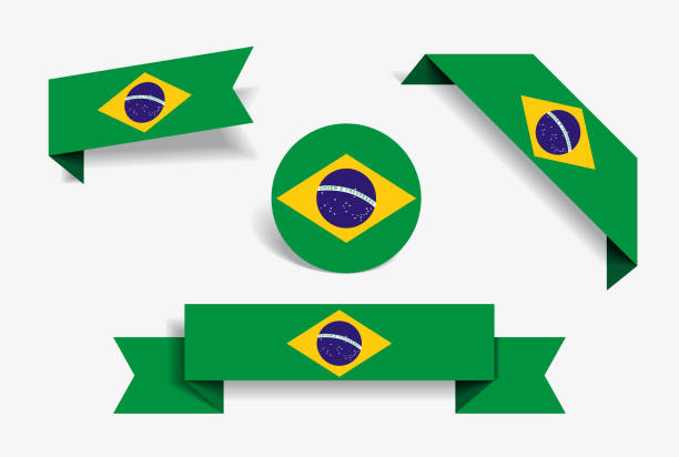 브라질 국기 스티커 및 라벨 벡터 일러스트입니다. - 브라질 국기 stock illustrations