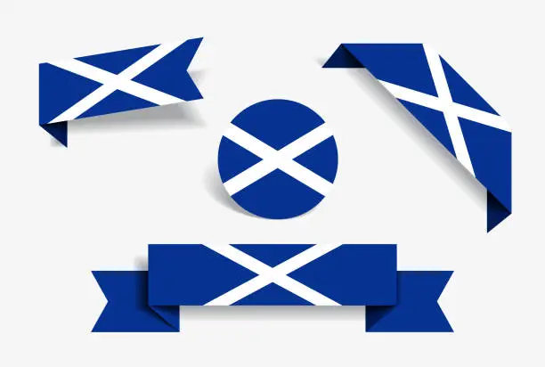 Vector illustration of Scottish flag stickers and labels. Vector illustration.