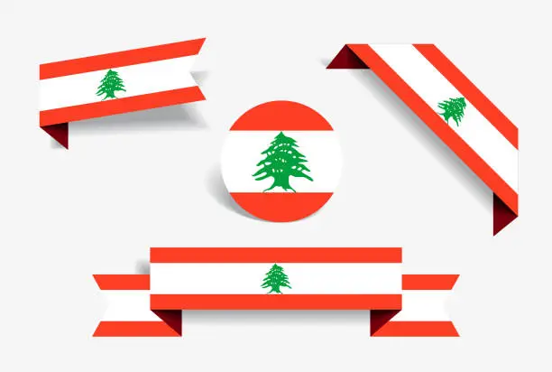 Vector illustration of Lebanese flag stickers and labels. Vector illustration.